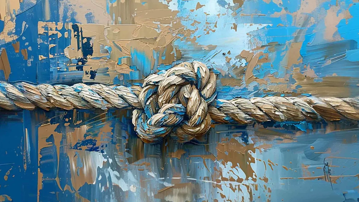 a painting of a rope, knotted in the middle